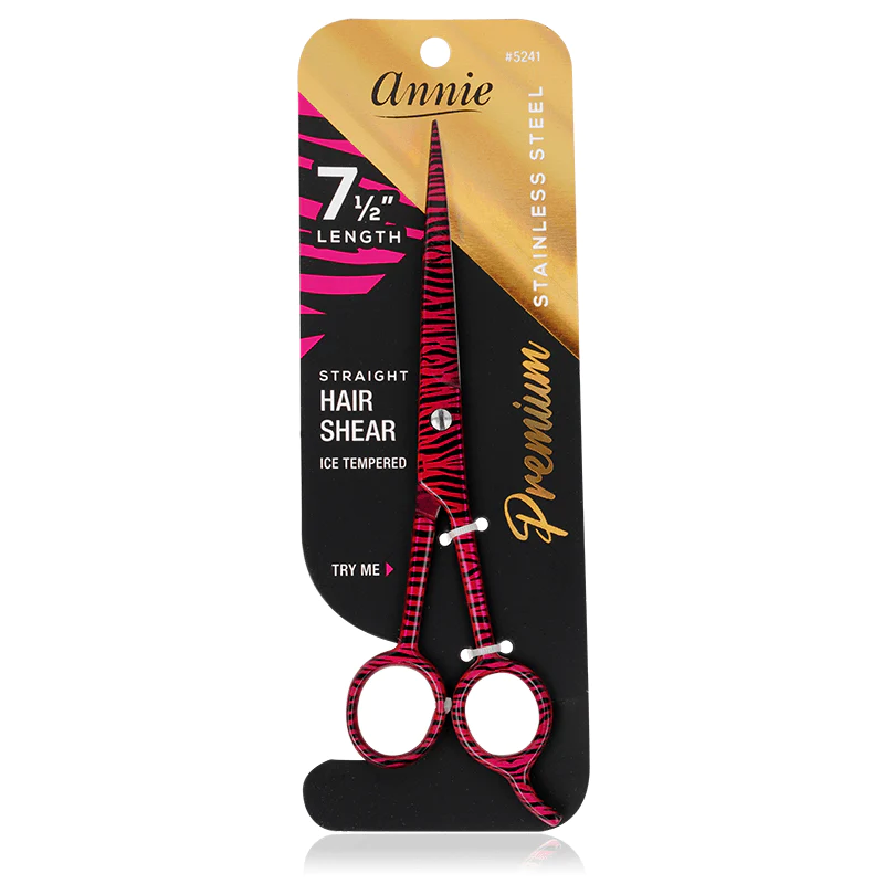 Annie Stainless Steel Straight Hair Shears 7.5" Pink Zebra Pattern