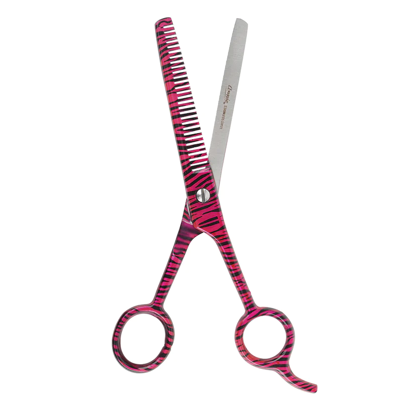 Annie Stainless Steel Thinning Hair Shears 6.5 Inch Pink Zebra Pattern