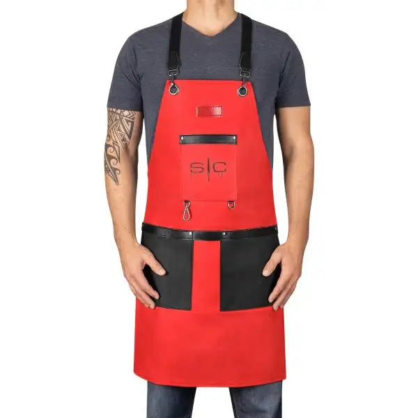 Stylecraft heavy weight waterproof barber or salon hair cutting apron red/black