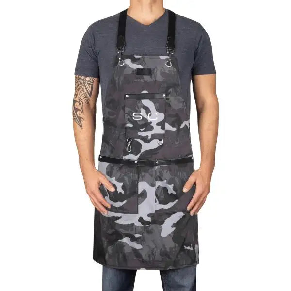 Stylecraft heavy weight waterproof barber or salon hair cutting apron black camo