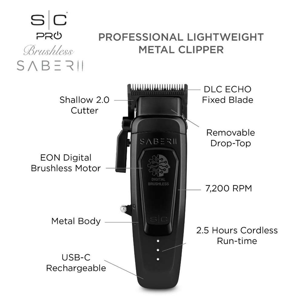 Stylecraft Saber 2 - cordless modular hair clipper with high-torque digital brushless motor in black