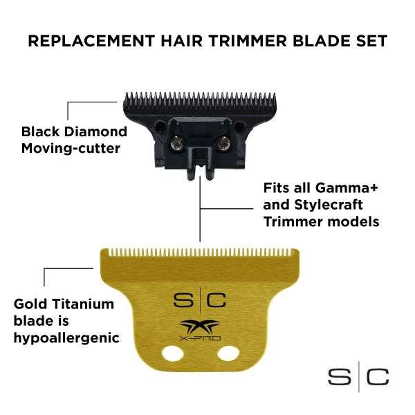 Stylecraft gold titanium x-pro hair trimmer blade black diamond carbon dlc deep tooth cutter