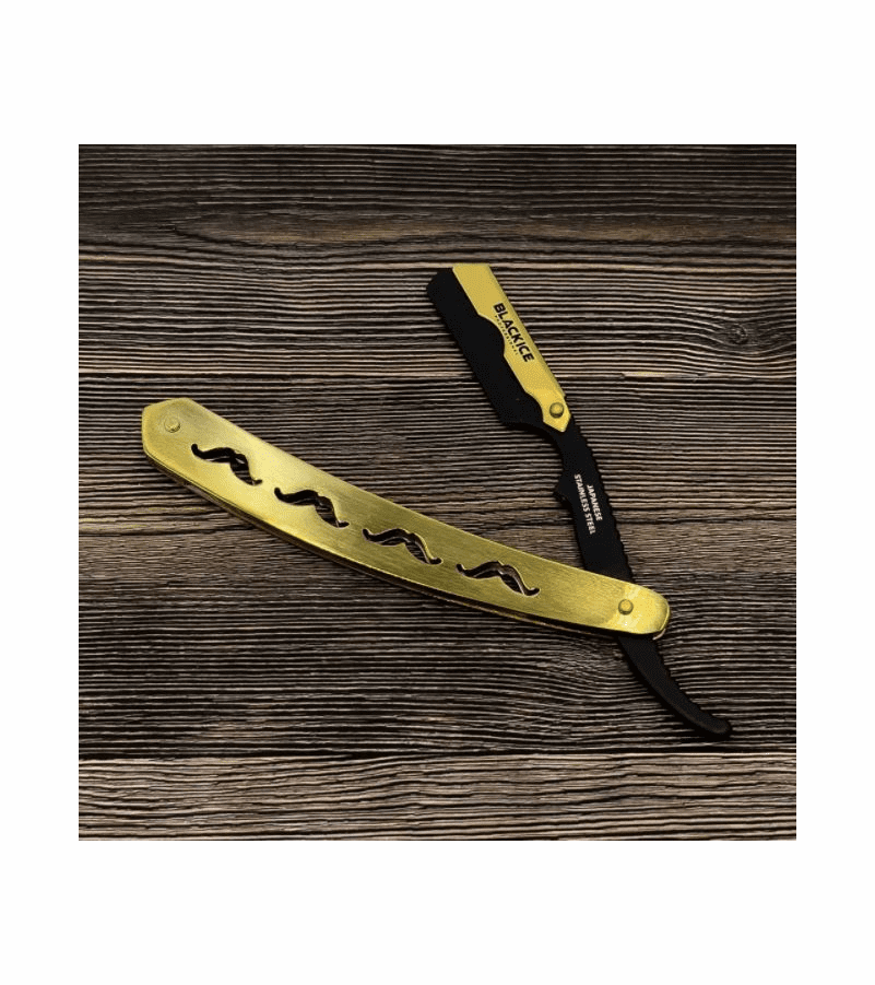 BlackIce Black Handle Gold Lock Straight Razor