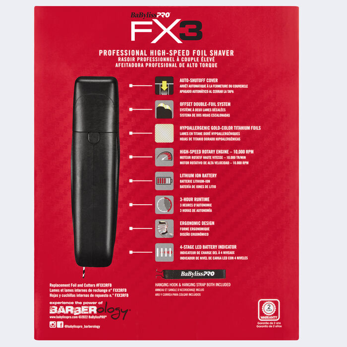 BaByliss Pro FX3 Professional High-Speed Foil Shaver - Black (Dual Voltage)