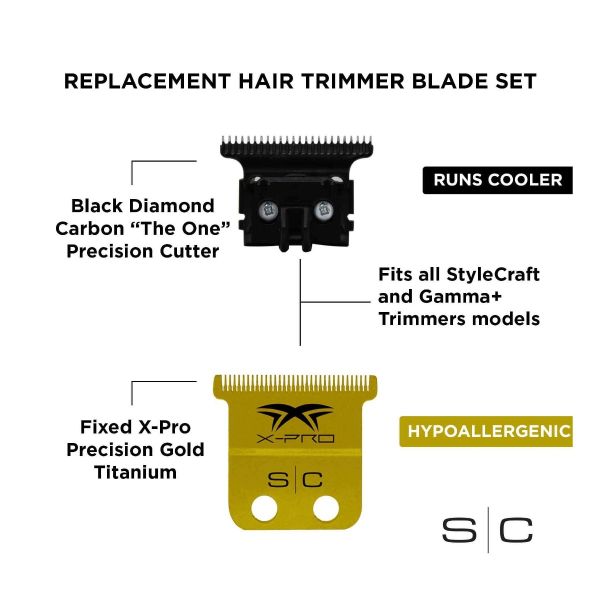 Stylecraft  Fixed X-Pro Gold Titanium Trimmer Blade With Black Diamond Carbon DLC Blades