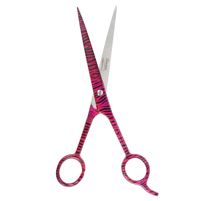 Annie Stainless Steel Straight Hair Shears 7.5" Pink Zebra Pattern
