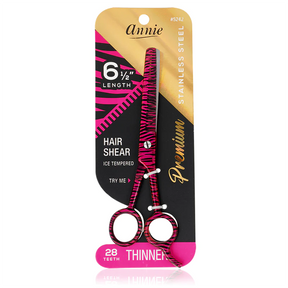 Annie Stainless Steel Thinning Hair Shears 6.5 Inch Pink Zebra Pattern
