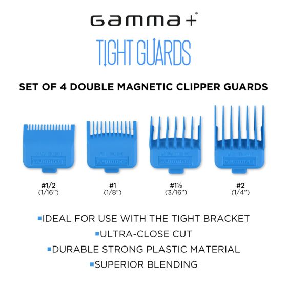 Gamma + dub magnetic tight clipper guards 4-pack cyan blue