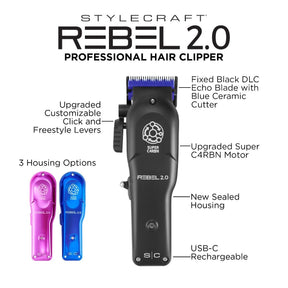 Stylecraft Rebel 2.0 pro hair clipper with super C4RBN motor