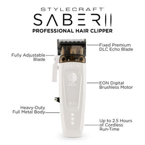 Stylecraft Saber 2 Hair Clipper with EON Digital Brushless Motor -White-