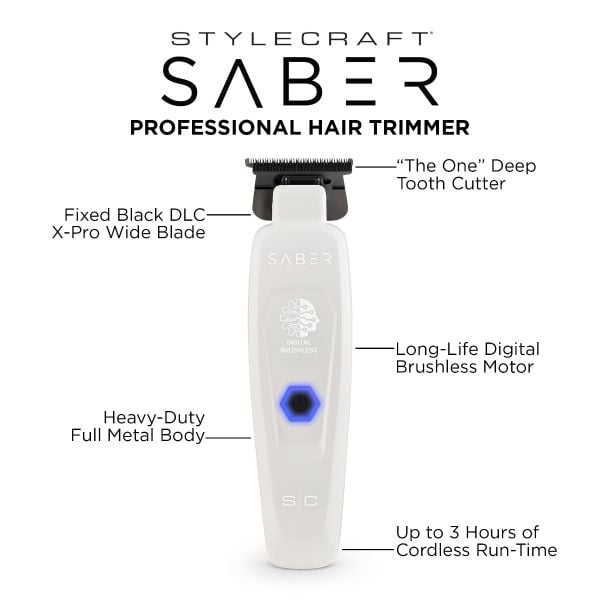 Stylecraft Saber Hair Trimmer with Digital Brushless Motor -White-