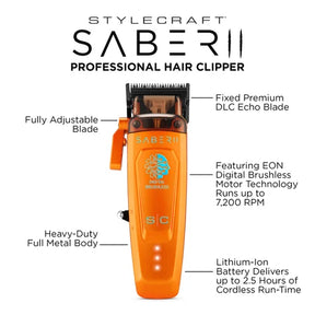 Stylecraft Saber 2 Hair Clipper with EON Digital Brushless Motor -Orange-