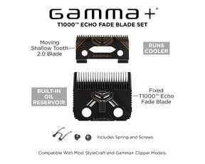 Gamma+ T1000 Echo Fixed Fade Blade and Shallow 2.0 Clipper Blade Set