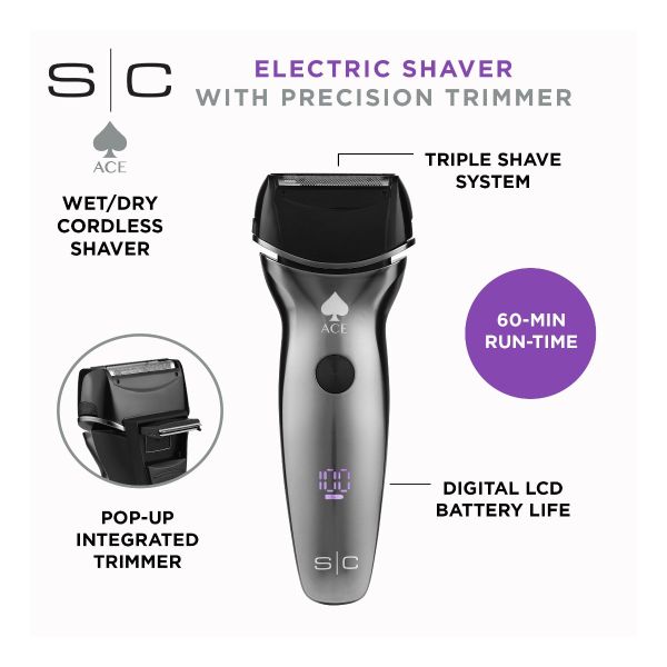 Stylecraft ACE 2.0 Electric Wet or Dry Mens Shaver with Pop-Up Trimmer