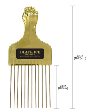 Black Ice Metal Pick Comb/Gold Handle