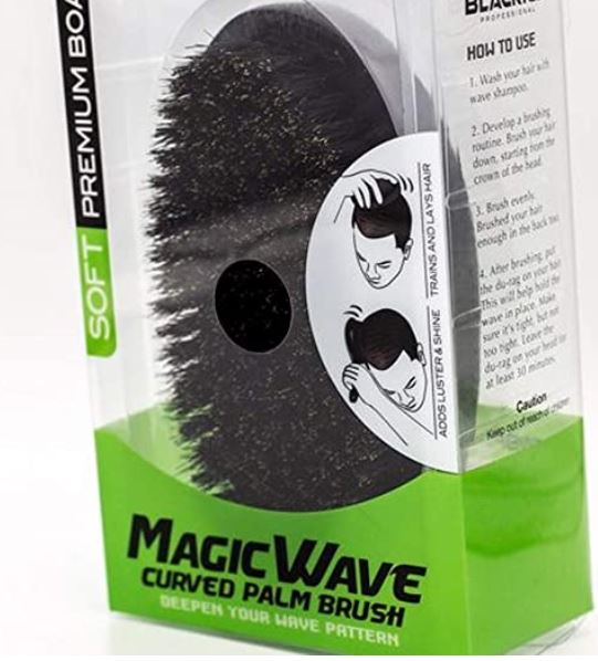 Black Ice Magic Wave Curved Palm Brush Soft Premium Boar