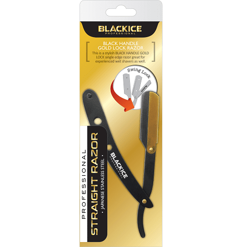 BlackIce Black Handle Gold Lock Straight Razor
