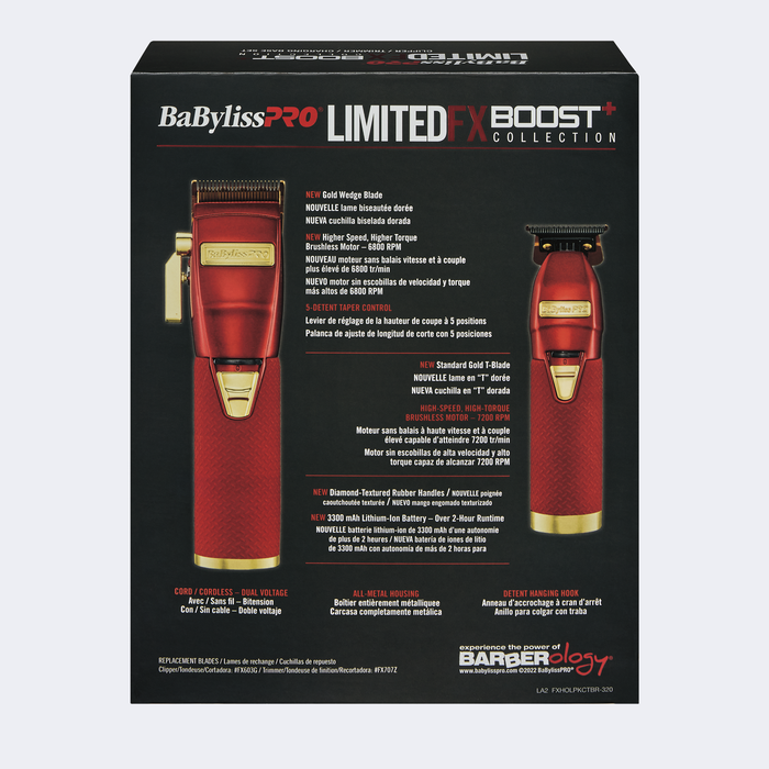 BaBylissPRO LimitedFX Boost+ Collection with Clipper, Trimmer & Charging Base Set - Red