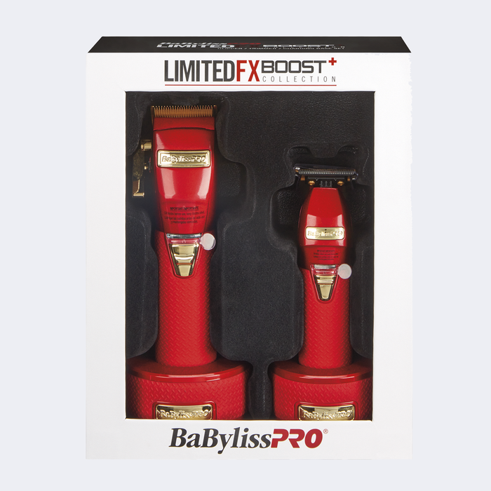 BaBylissPRO LimitedFX Boost+ Collection with Clipper, Trimmer & Charging Base Set - Red