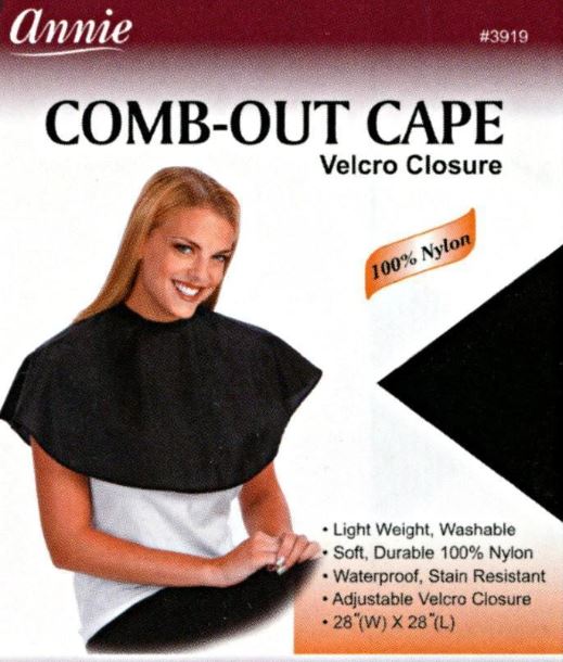 Annie Comb-Out Cape 28" x 28" Black Velcro Closure
