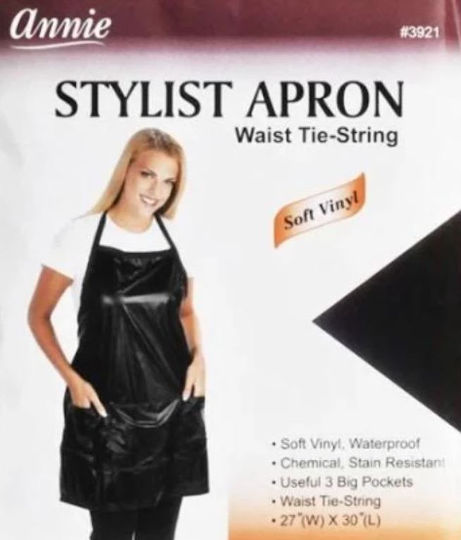Annie Stylist Apron 27" x 30" Black Waist-Tie String
