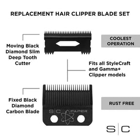 Stylecraft Fixed Black diamond carbon dlc Faper blade w/ moving black diamond carbon slim deep tooth cutter set