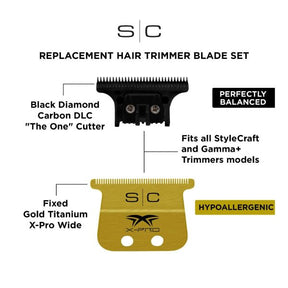 Stylecraft Fixed X-Pro Gold Titanium Wide Trimmer Blade With Black Diamond Carbon DLC Blades