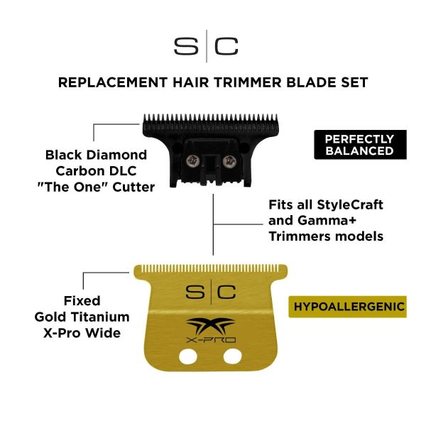 Stylecraft Fixed X-Pro Gold Titanium Wide Trimmer Blade With Black Diamond Carbon DLC Blades
